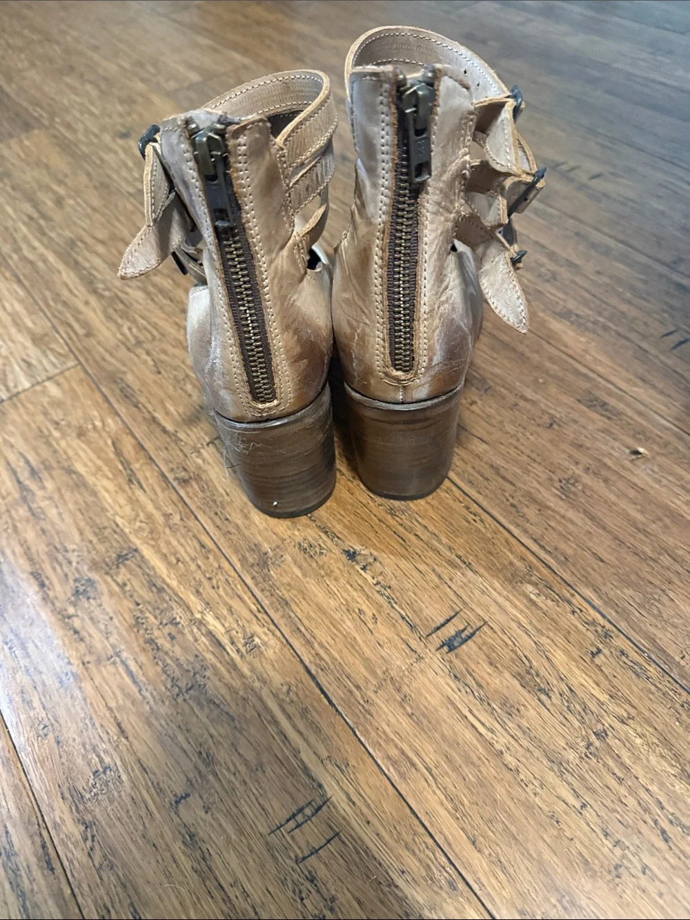 freebird Tan Leather Ankle-Strap Wedge